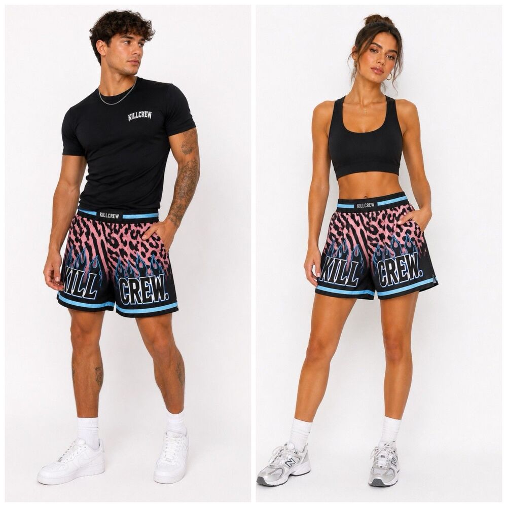 Kill Crew Animal Print Fight Shorts S Porrada Flame Graphic MMA Streetwear Hype